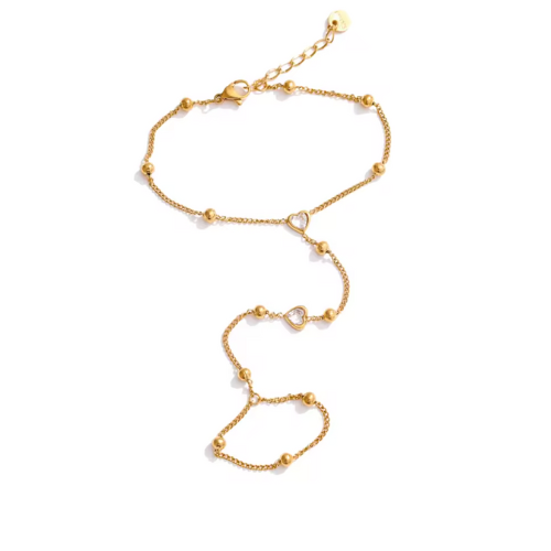 Pulseira de Dedo Coração com Zircônia Banhado a Ouro 18K