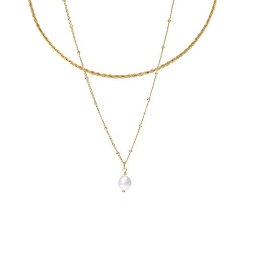 Colar Duplo com Pingente Pérola de Água Doce