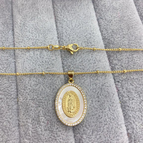 Colar Vigem Maria Pedra Natural com Zircônia