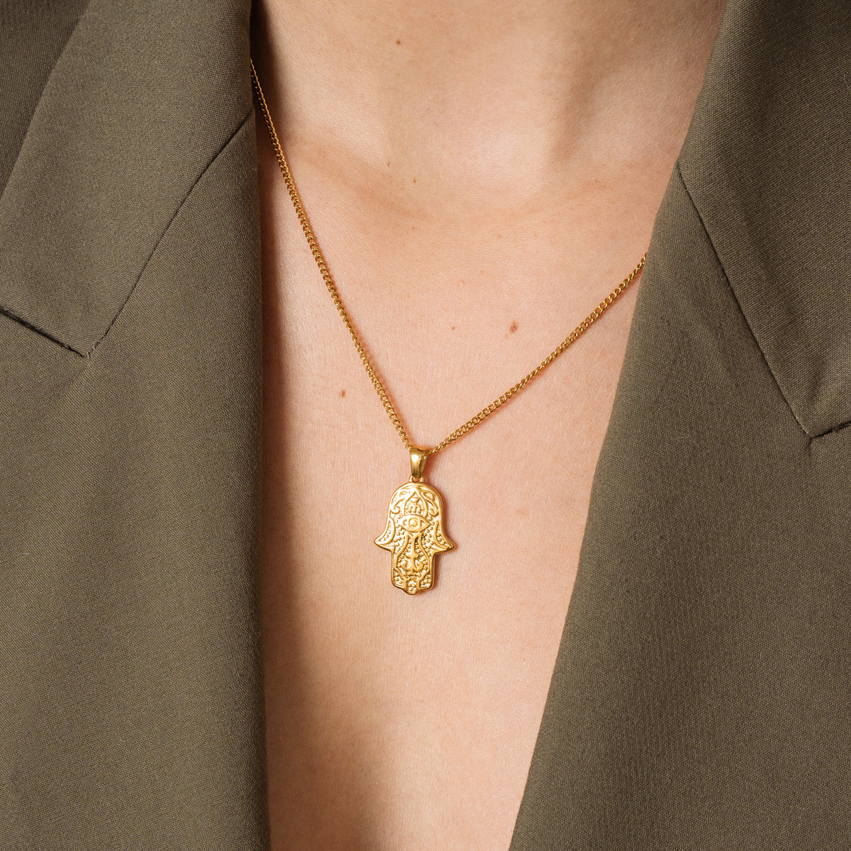 Colar de Mão Hamsa Banhado a Ouro 18k