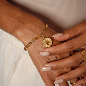 Pulseira Moeda Cent EUA Banhado a Ouro 18K