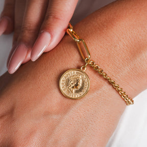 Pulseira Moeda Cent EUA Banhado a Ouro 18K